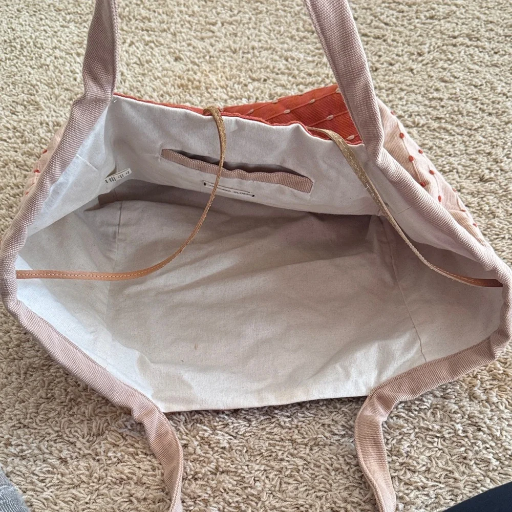 Mercado Global Rosa Tote Hand Woven Artisan Ginger Cream Boho Cotton Bag
